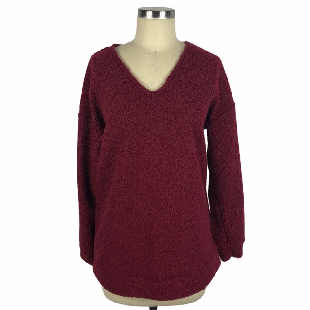 CASLON Red Faux Shearling Teddy Sweater S NWT Small Textured Warmth‎ Cozy